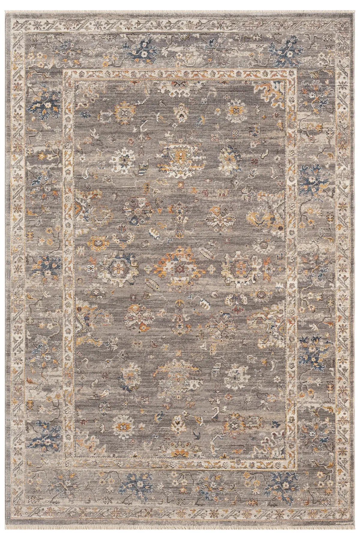 Gri Klasik Eskitme Vintage Desenli Halı - 0254GA