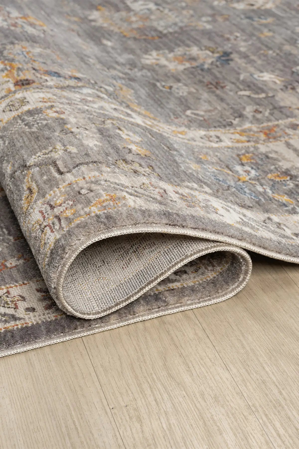Gri Klasik Eskitme Vintage Desenli Halı - 0254GA