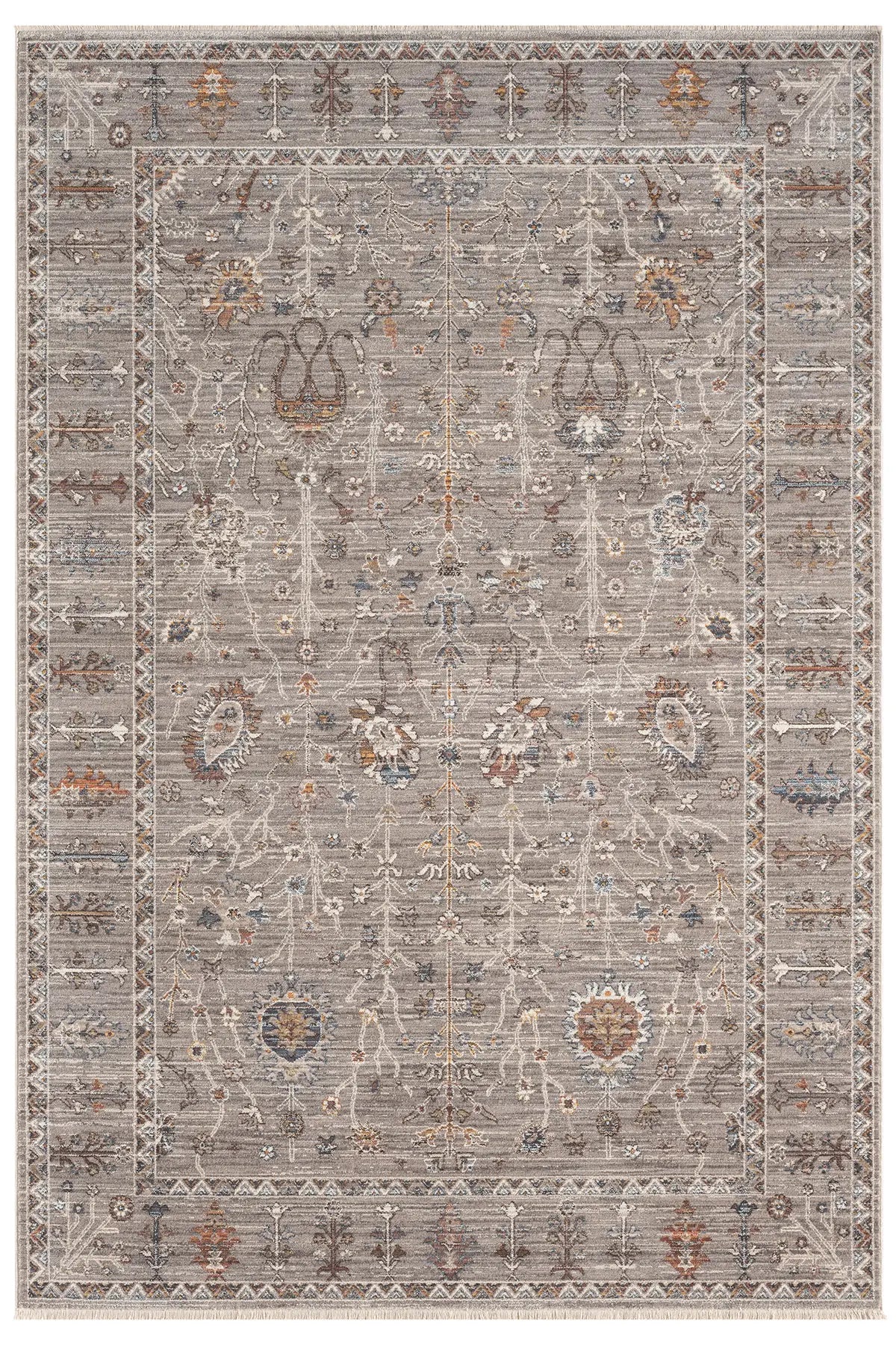 Gri Klasik Eskitme Vintage Desenli Halı - 0255GA