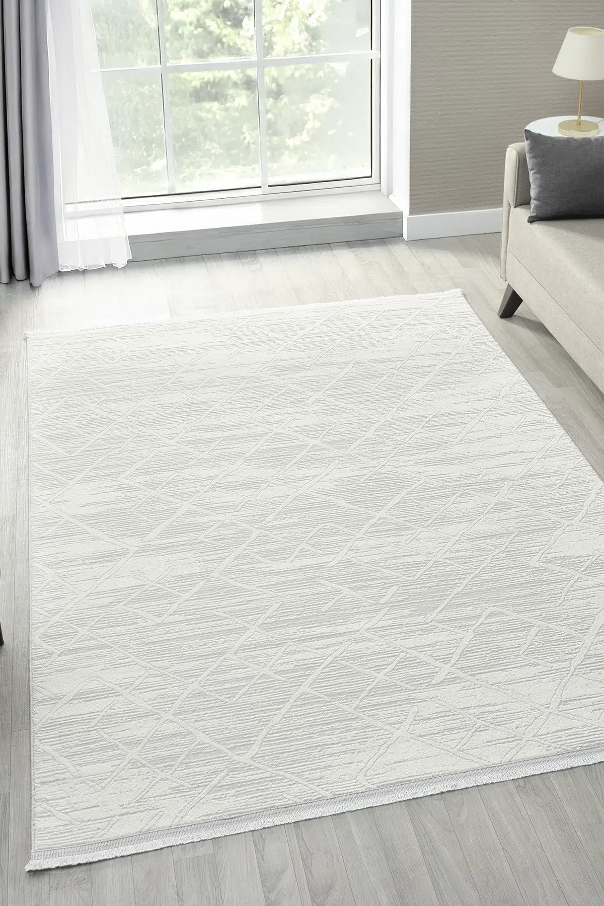 Gri Geometrik Çizgili İskandinav Modern Halı - 522GA