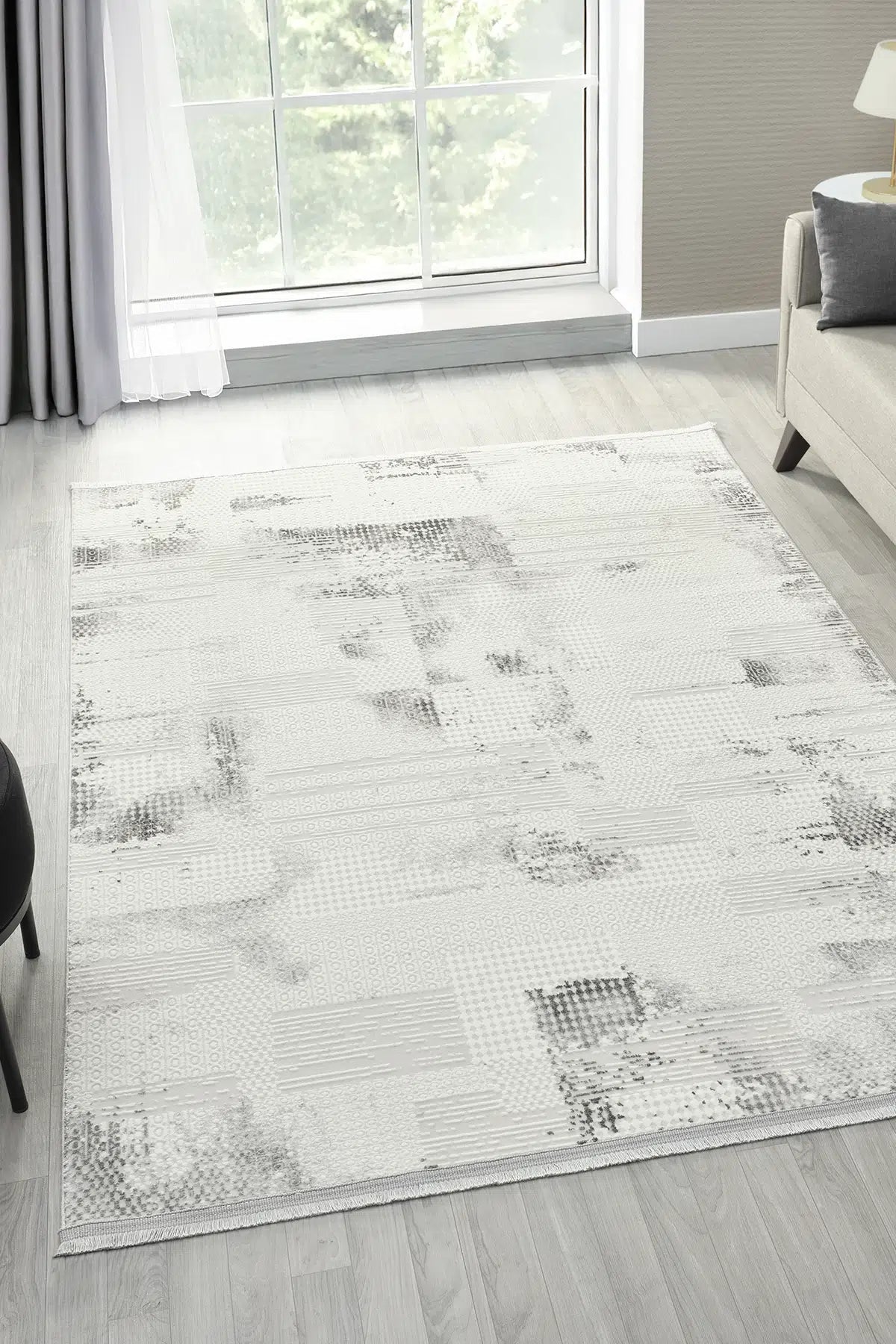 Gri Geometrik Çizgili İskandinav Modern Halı 527GA, çizgili ve geometrik desenli gri halı