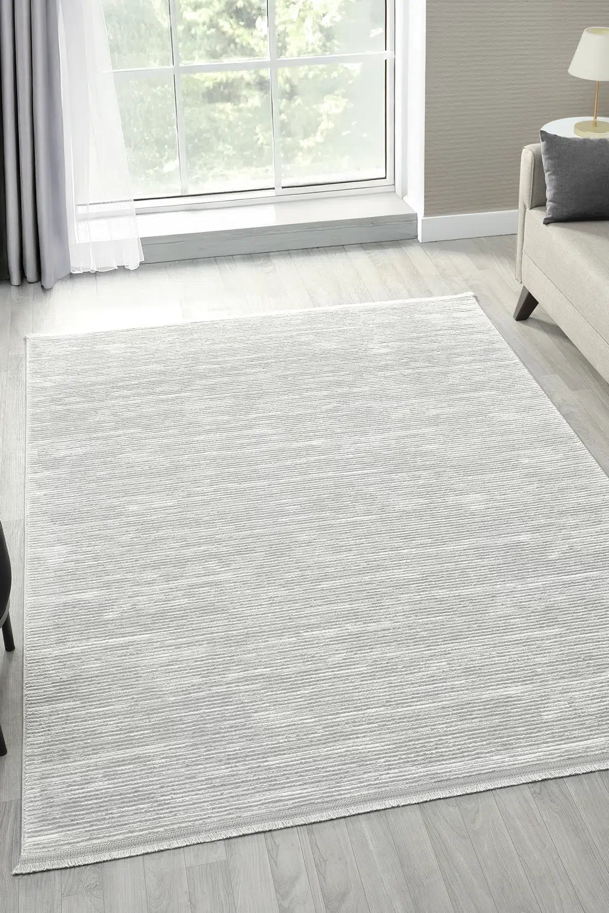Gri Geometrik Çizgili İskandinav Modern Halı - 528GA