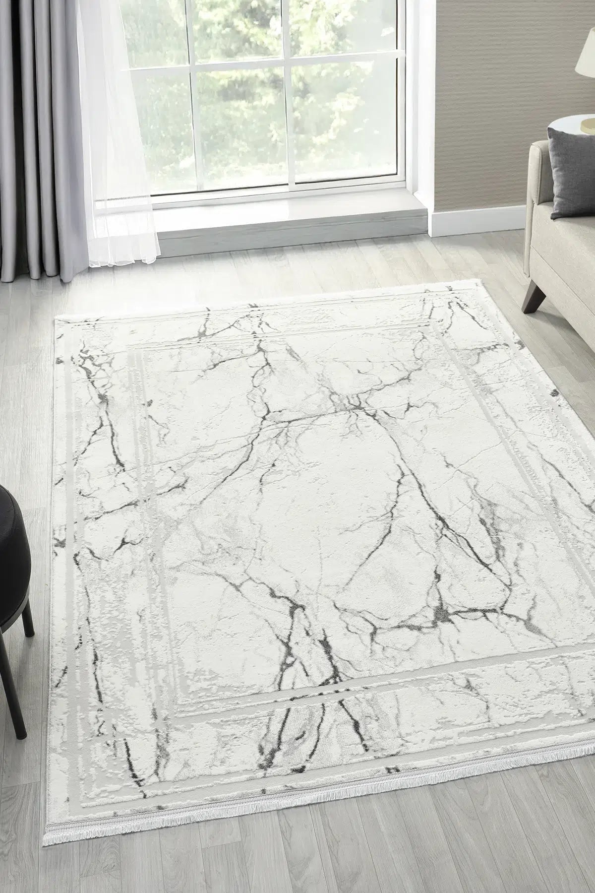 Gri Geometrik Çizgili İskandinav Modern Halı - 529GA