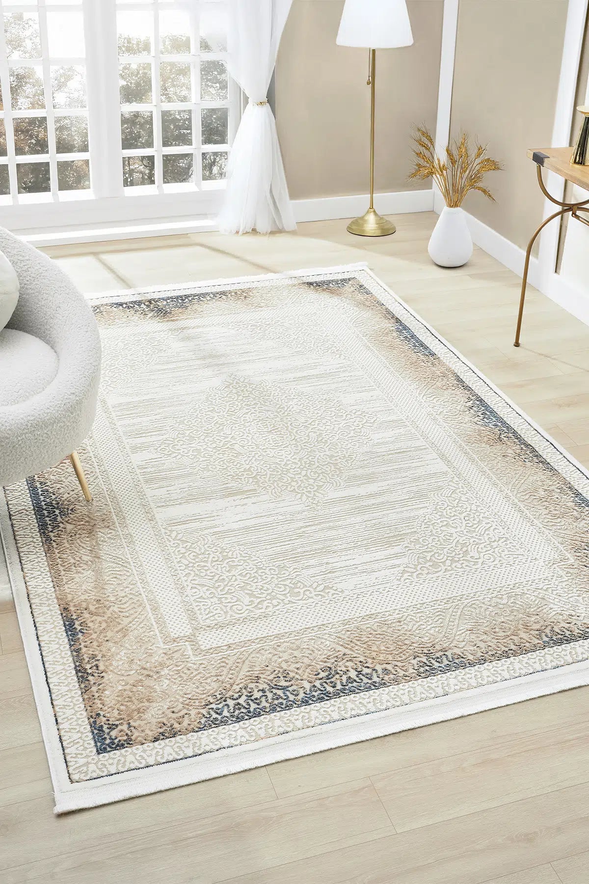 Mavi Geometrik Çizgili İskandinav Modern Halı - 525MA