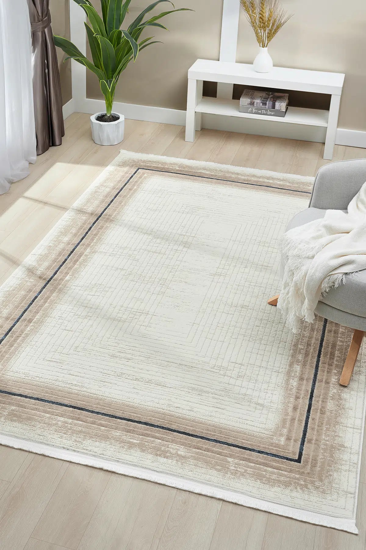 Mavi Geometrik Çizgili İskandinav Modern Halı - 526MA