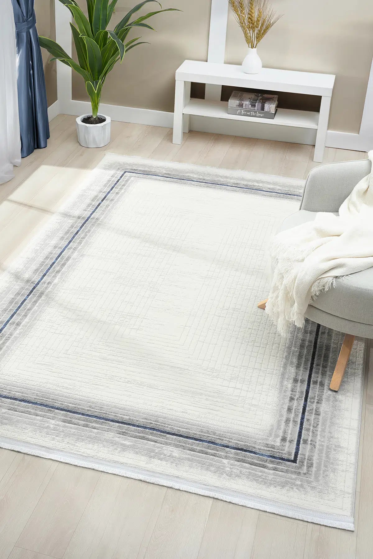 Antrasit Geometrik Çizgili İskandinav Modern Halı - 530AA