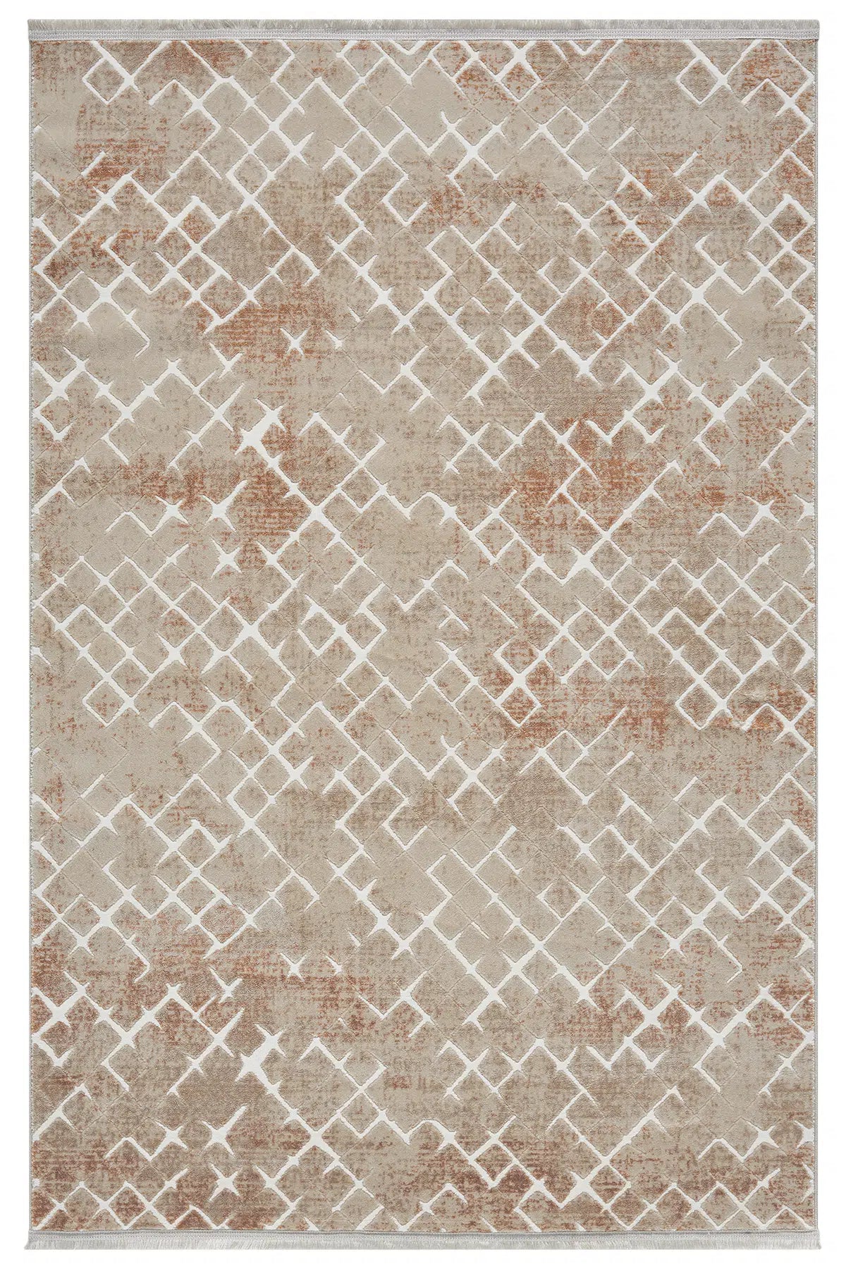 Kiremit Geometrik Çizgili İskandinav Modern Halı - 521TA