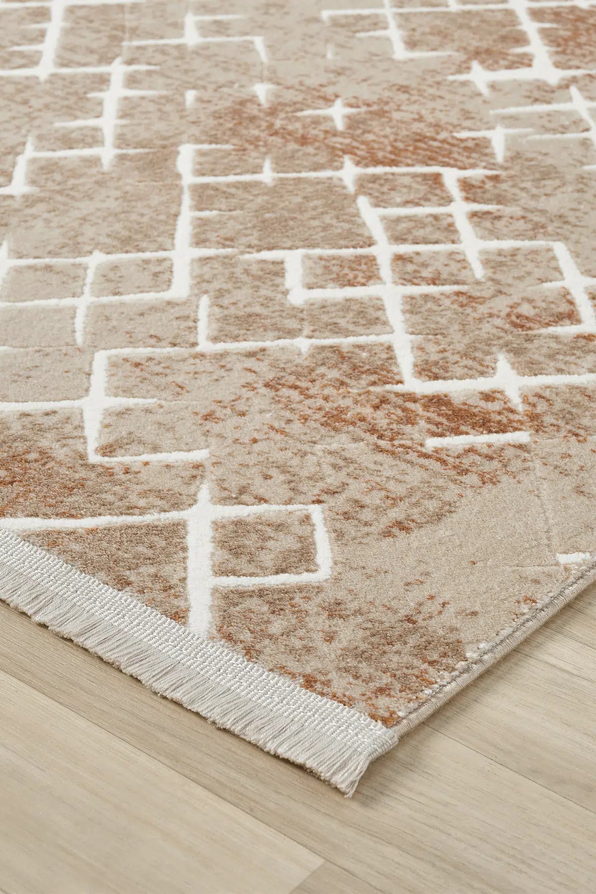 Kiremit Geometrik Çizgili İskandinav Modern Halı - 521TA