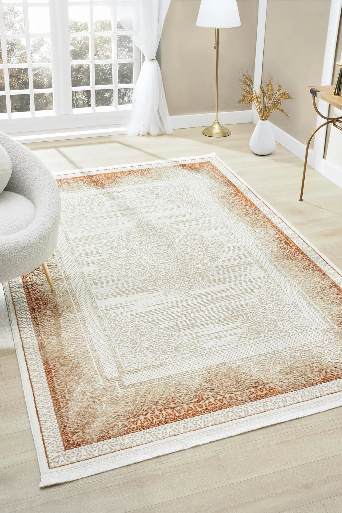 Kiremit Geometrik Çizgili İskandinav Modern Halı - 525TA