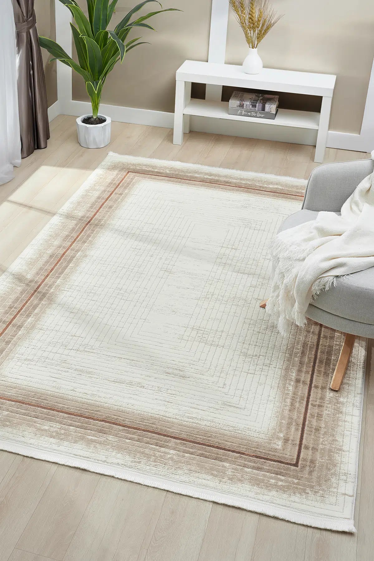 Kiremit Geometrik Çizgili İskandinav Modern Halı - 526TA