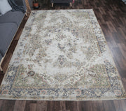 El yapımı vintage halı 211x310 cm oryantal desenli yün - detay görünümü