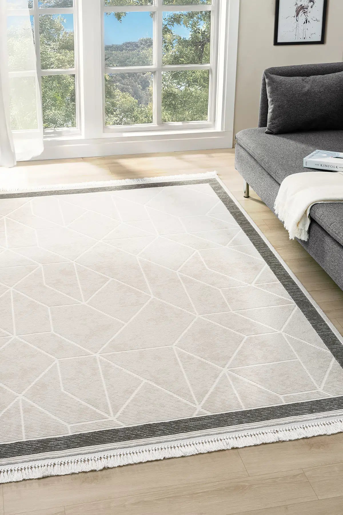 Gri Klasik Madalyonlu Lüks Salon Halısı 2036GA, madalyon desenli gri halı
