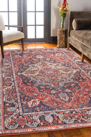 Siyah ve Kiremit Geleneksel Desenli Folk Halı - OUTLET - BA07OU