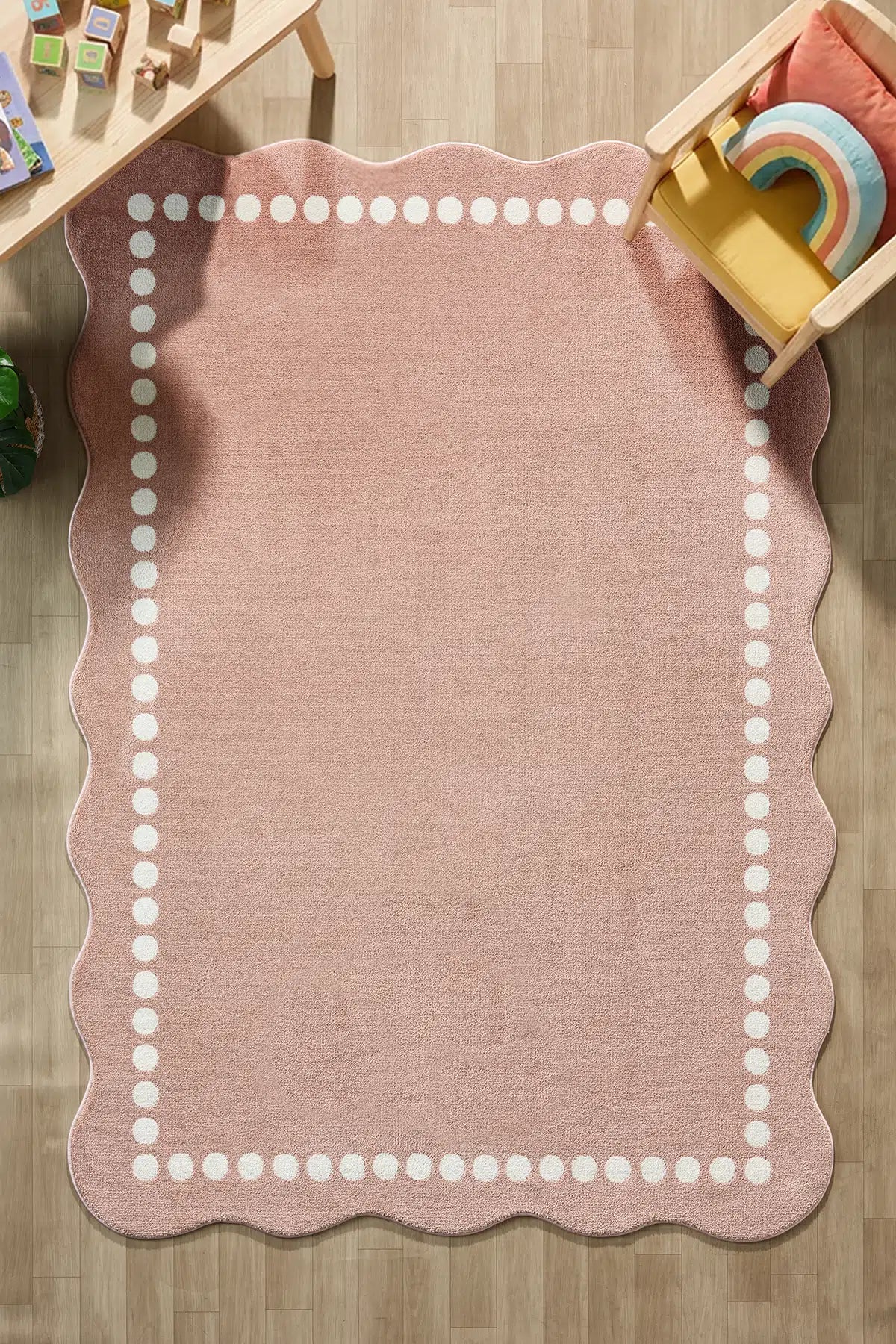 Pembe Organik Kesim Jüt Dokulu Modern Halı - A050PB
