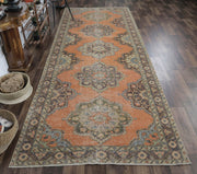Anadolu kökenli oryantal desenli el dokuma vintage yolluk, 146x389 cm