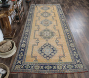 Anadolu kökenli oryantal desenli el dokuma vintage yolluk, 133x322 cm