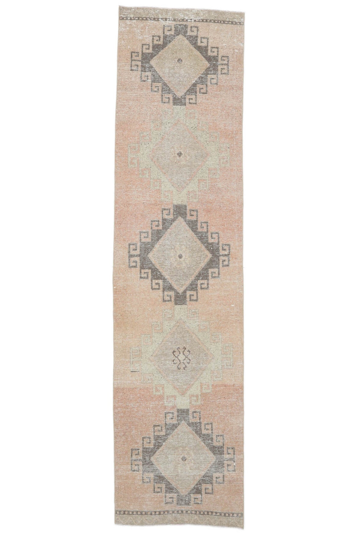 El yapımı vintage halı 89x353 cm geometrik desenli yün - açık alan görünümü