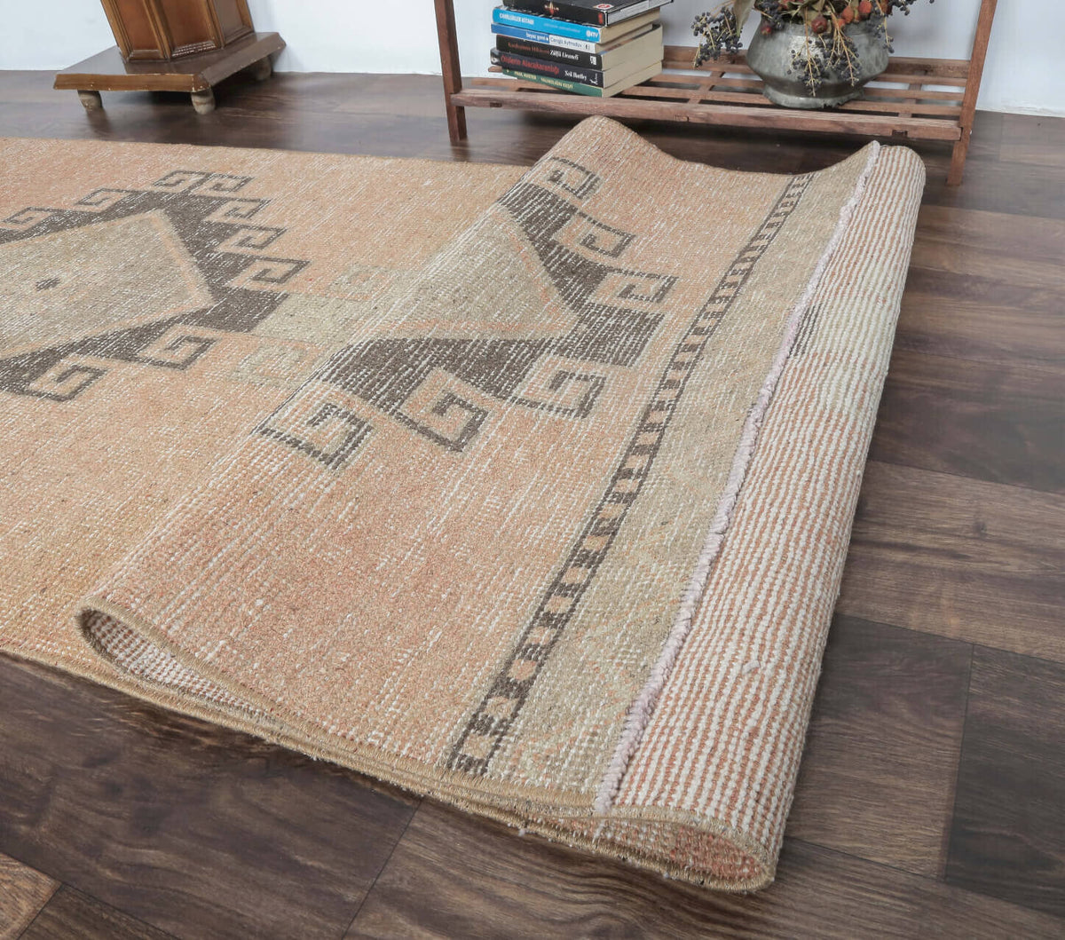 El yapımı vintage halı 89x353 cm geometrik desenli yün - üstten görünüm