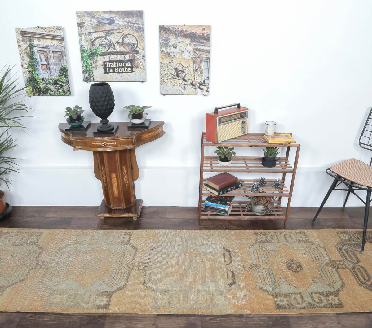 El yapımı vintage yolluk 81x351 cm tribal desenli yün - detay görünümü