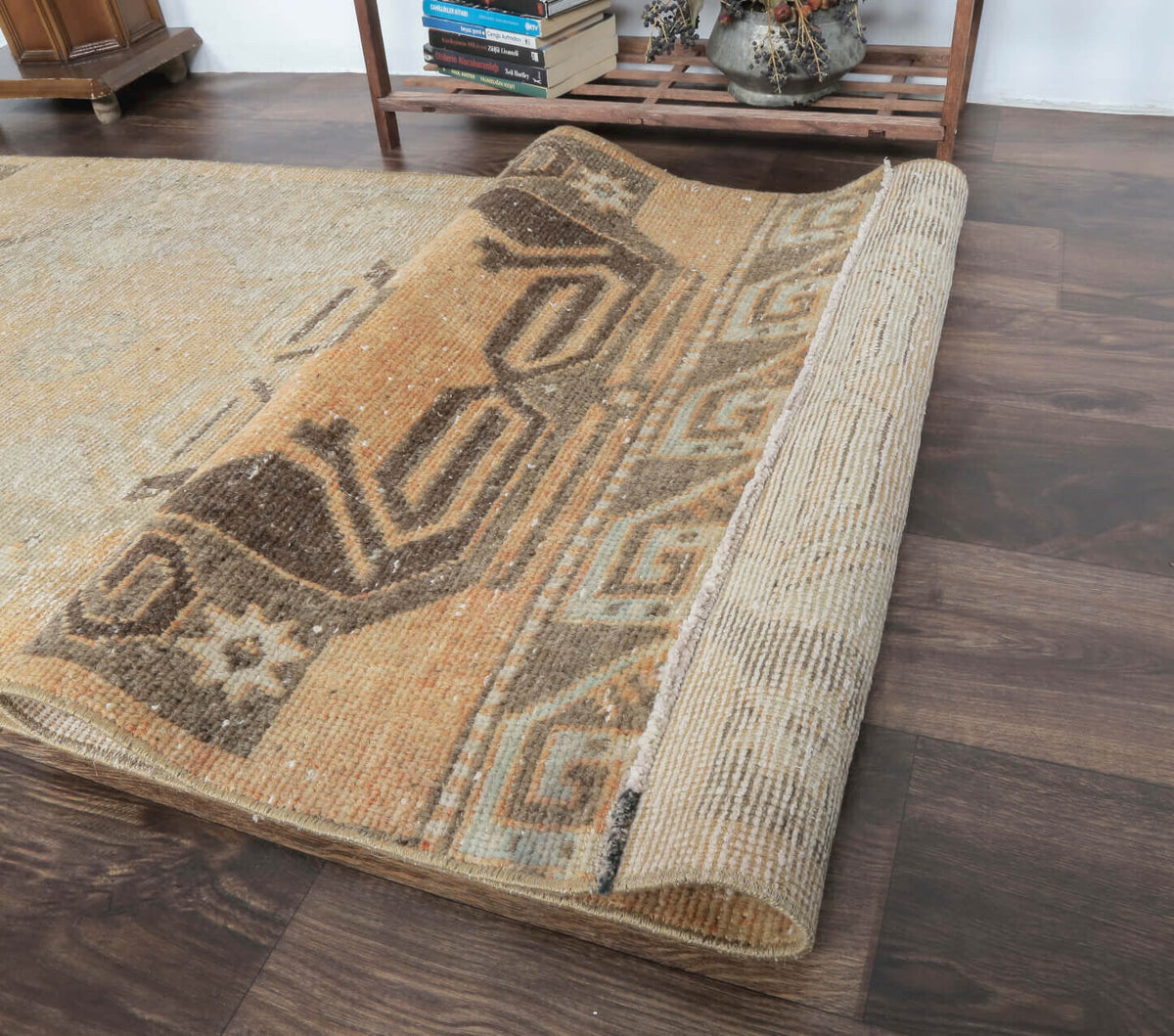 El yapımı vintage yolluk 81x351 cm tribal desenli yün - üstten görünüm