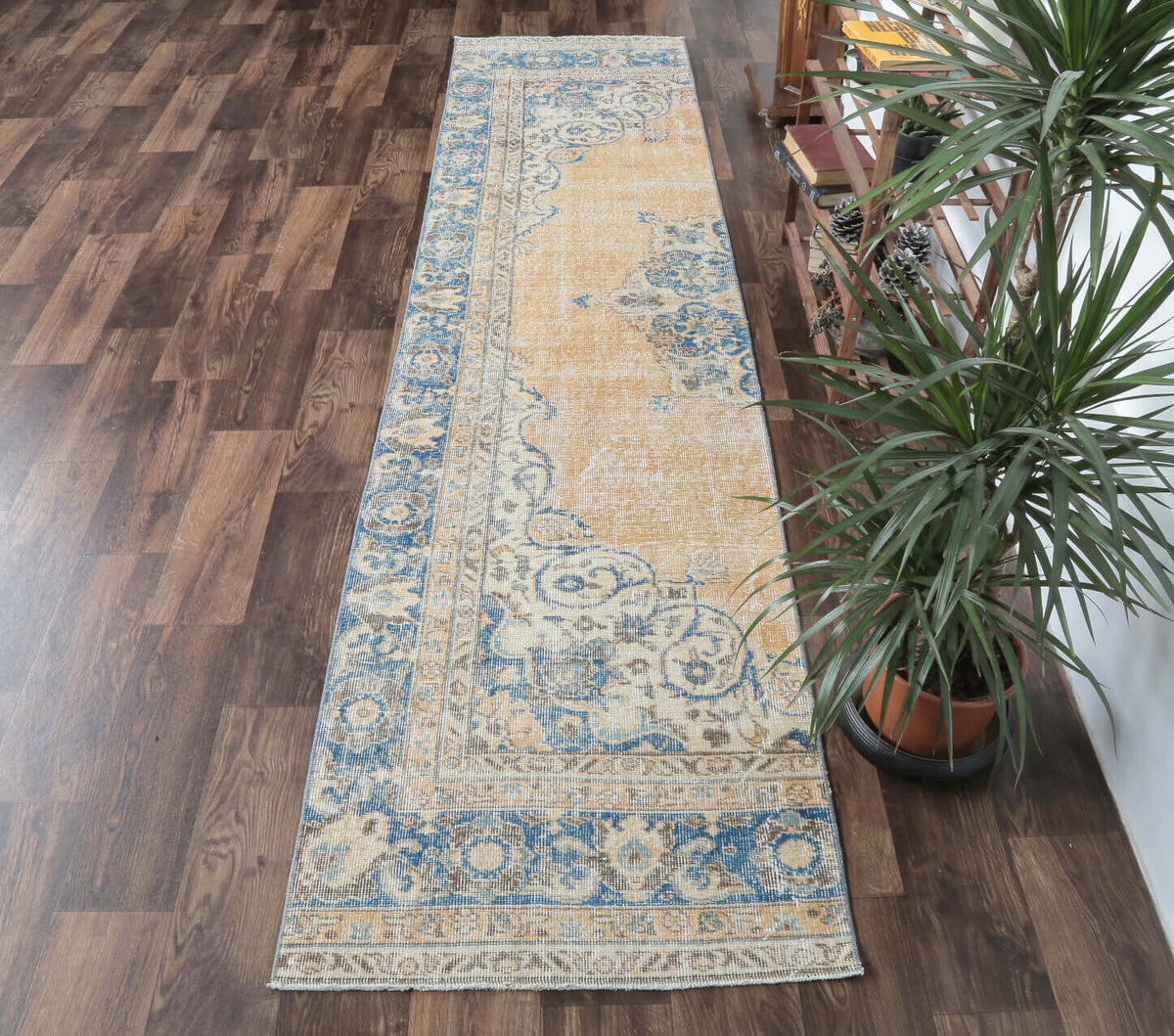 El yapımı vintage yolluk 79x310 cm oryantal desenli yün - kenar ve saçak detayı