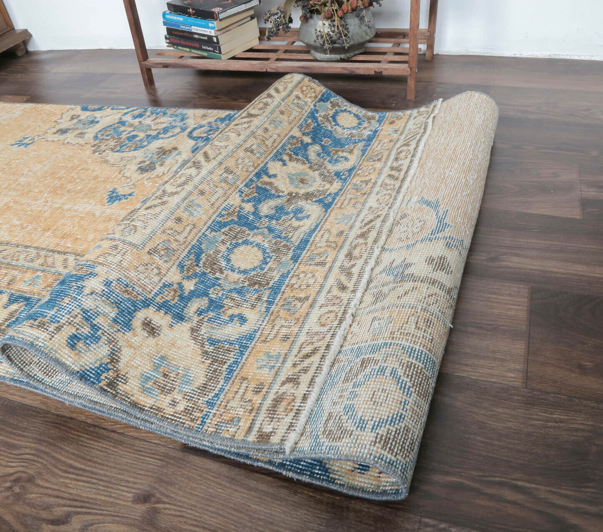 El yapımı vintage yolluk 79x310 cm oryantal desenli yün - üstten görünüm