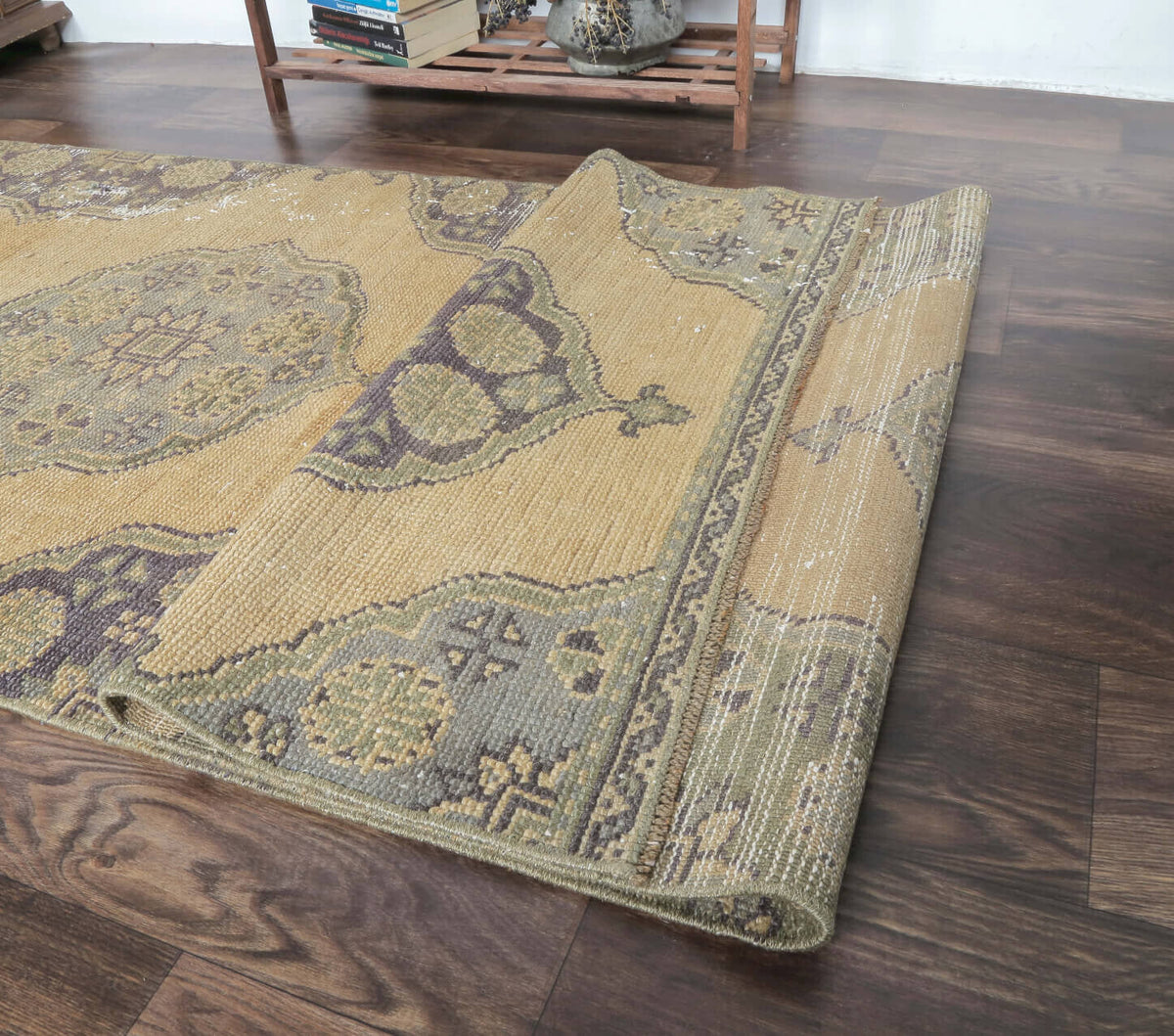 El yapımı vintage yolluk 81x315 cm oryantal desenli yün - üstten görünüm