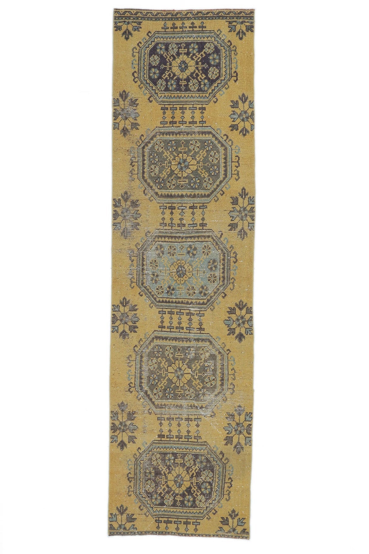 El yapımı vintage yolluk 81x300 cm çiçek desenli desenli yün - açık alan görünümü