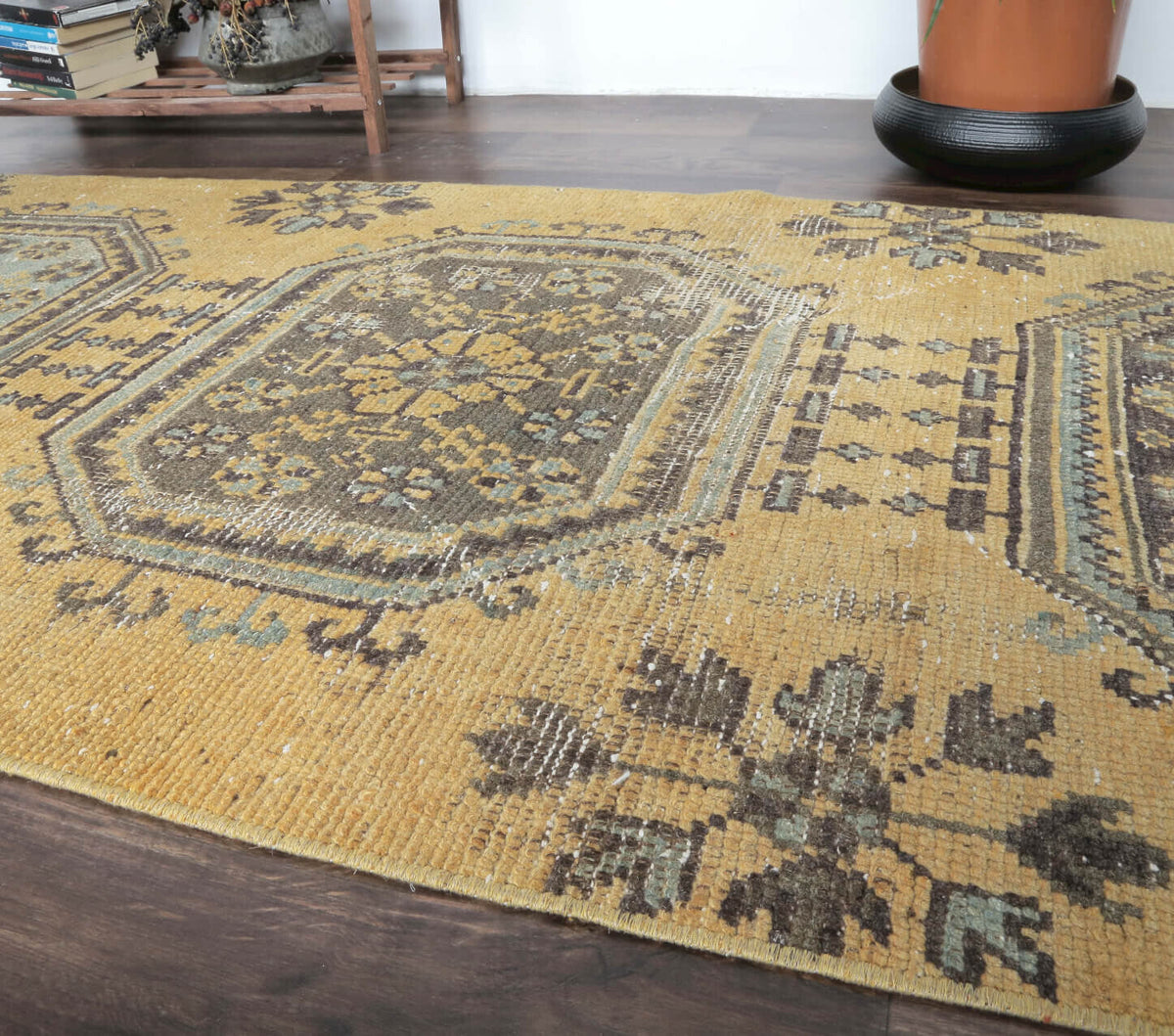 El yapımı vintage yolluk 81x300 cm çiçek desenli desenli yün - desen detayı