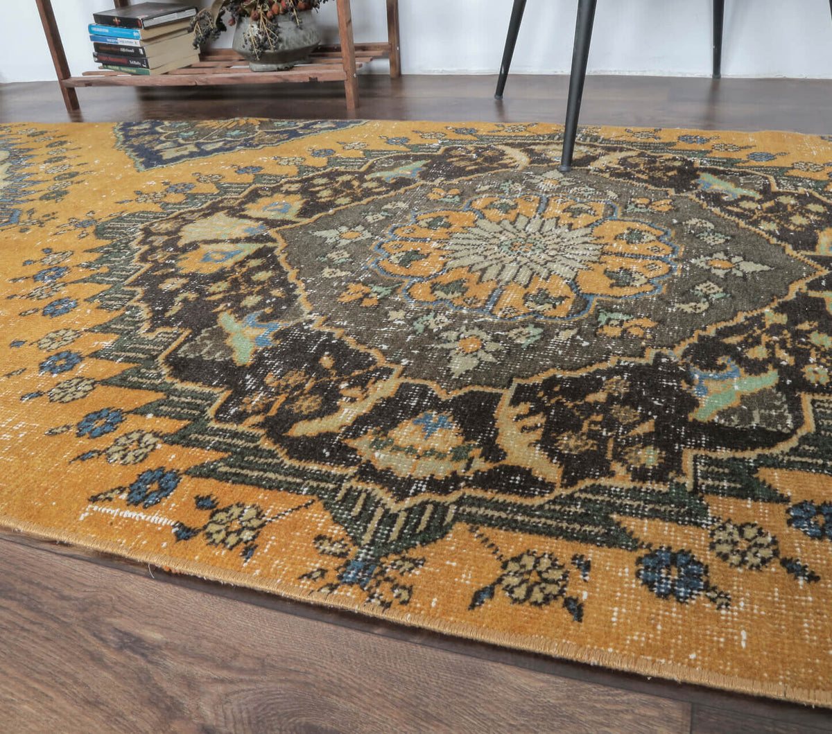 El yapımı vintage yolluk 94x411 cm oryantal desenli yün - desen detayı