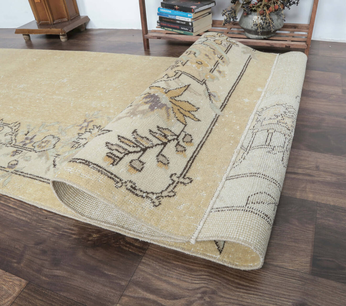 El yapımı vintage yolluk 86x325 cm tribal desenli yün - üstten görünüm