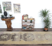 Anadolu kökenli geometrik desenli el dokuma vintage yolluk, 90x298 cm