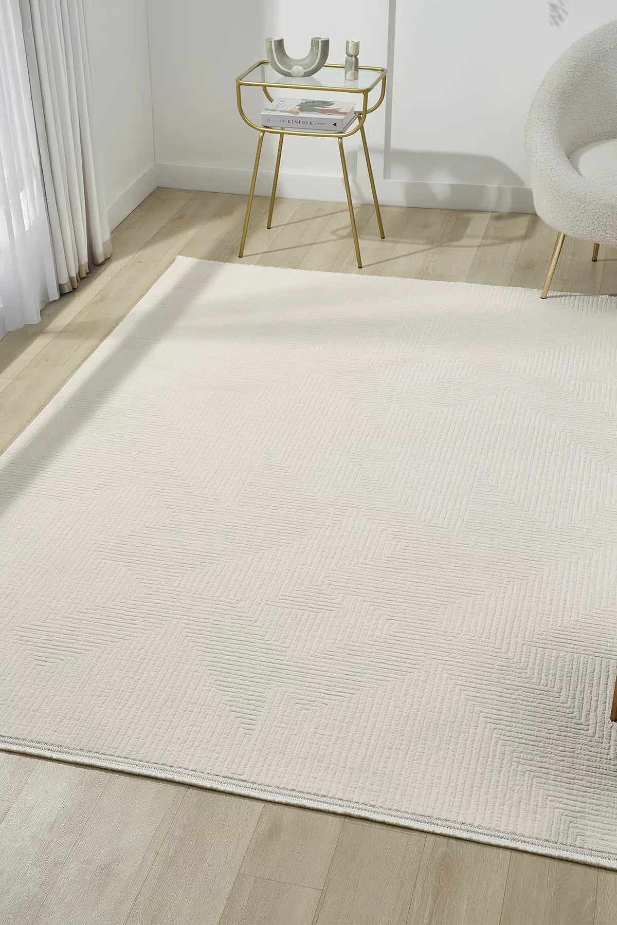 Krem Soyut Mermer Dokulu Lüks Modern Halı - 0271KD