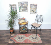 El yapımı vintage yolluk 61x140 cm tribal desenli yün - detay görünümü