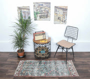 El yapımı vintage halı 61x150 cm çiçek desenli desenli yün - detay görünümü