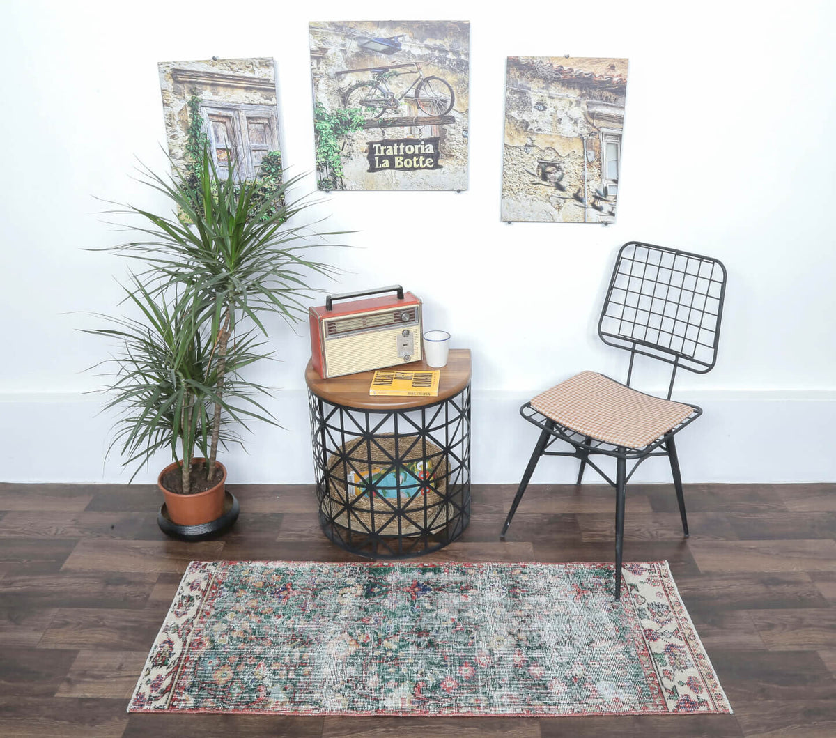 El yapımı vintage halı 61x150 cm çiçek desenli desenli yün - detay görünümü