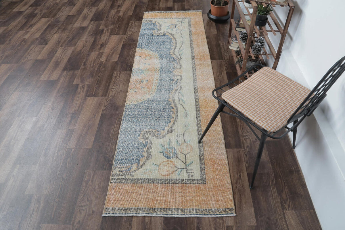 El yapımı vintage yolluk 74x254 cm tribal desenli yün - kenar ve saçak detayı