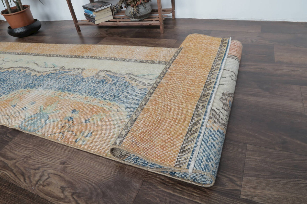 El yapımı vintage yolluk 74x254 cm tribal desenli yün - üstten görünüm