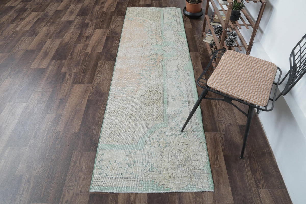 El yapımı vintage yolluk 74x249 cm tribal desenli yün - kenar ve saçak detayı