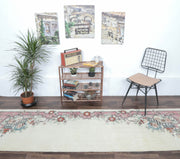 El yapımı vintage yolluk 89x305 cm çiçek desenli desenli yün - detay görünümü