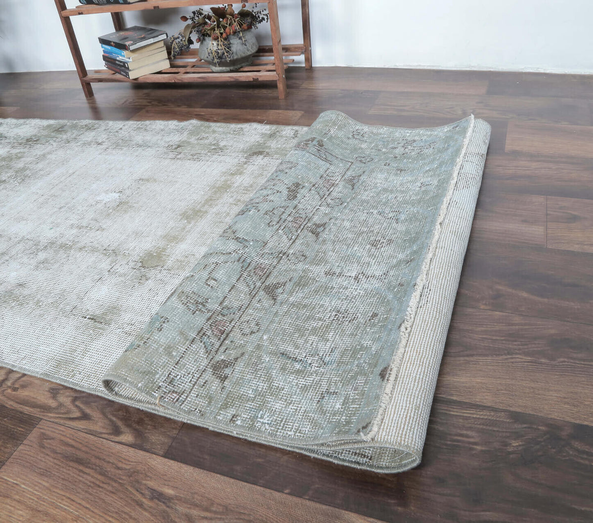 El yapımı vintage yolluk 86x318 cm tribal desenli yün - üstten görünüm