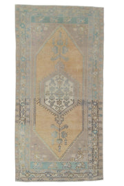 El yapımı vintage halı 91x213 cm tribal desenli yün - detay görünümü