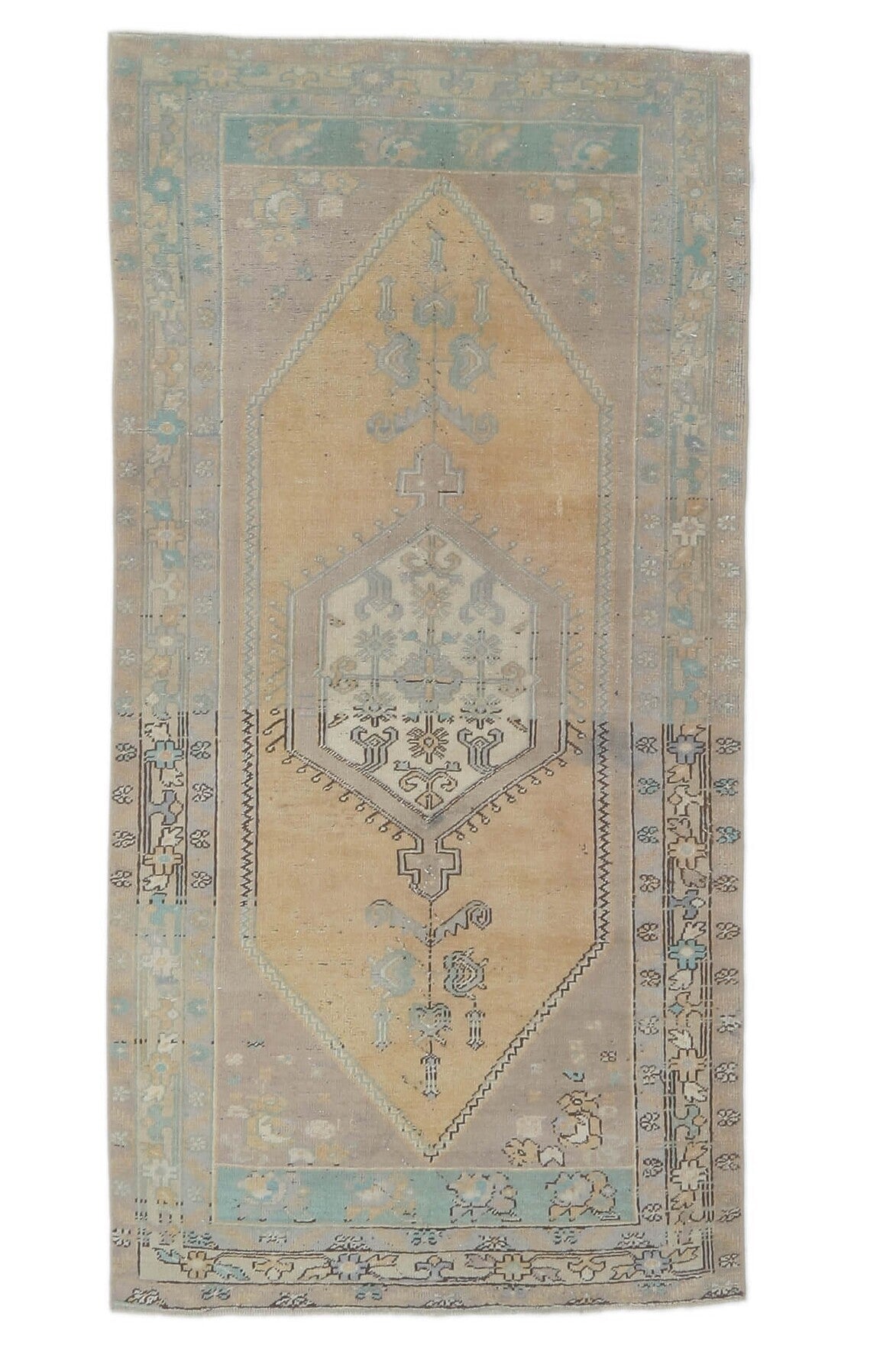 El yapımı vintage halı 91x213 cm tribal desenli yün - detay görünümü