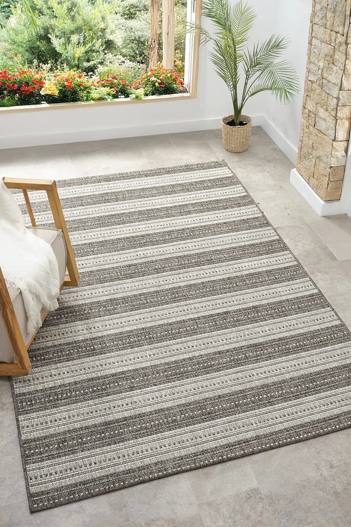 Antrasit Otantik Kilim Desenli Etnik Modern Halı - 2552AE