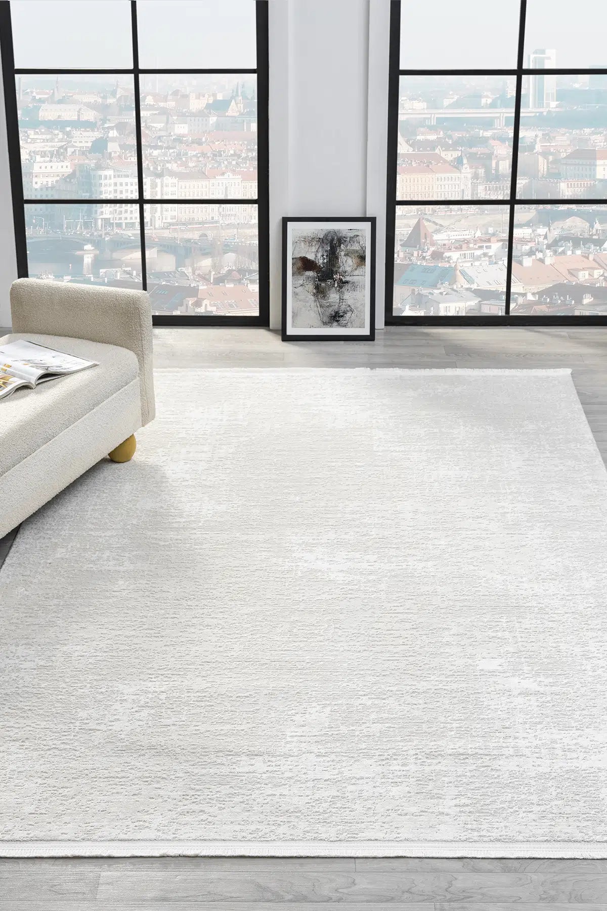 Krem Geometrik Blok Desenli Modern Halı 6001KE, geometrik desenli krem halı