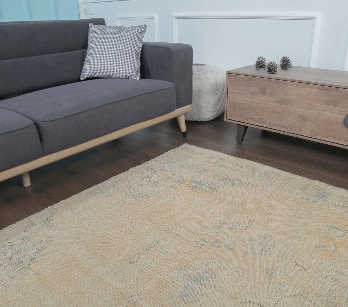 Ferhan - Faded Beige Blush Boho Vintage Oushak Rug