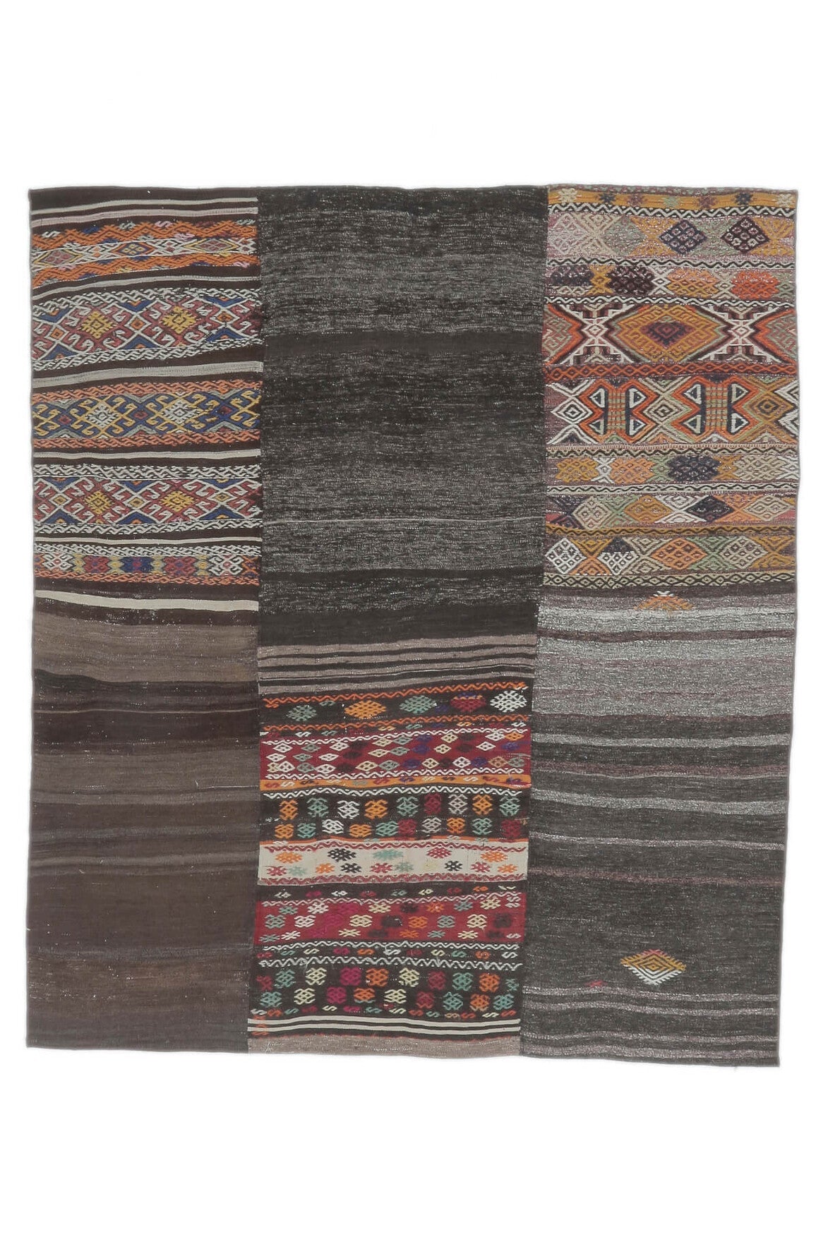 El yapımı vintage halı 198x226 cm patchwork desenli yün - farklı açıdan görünüm