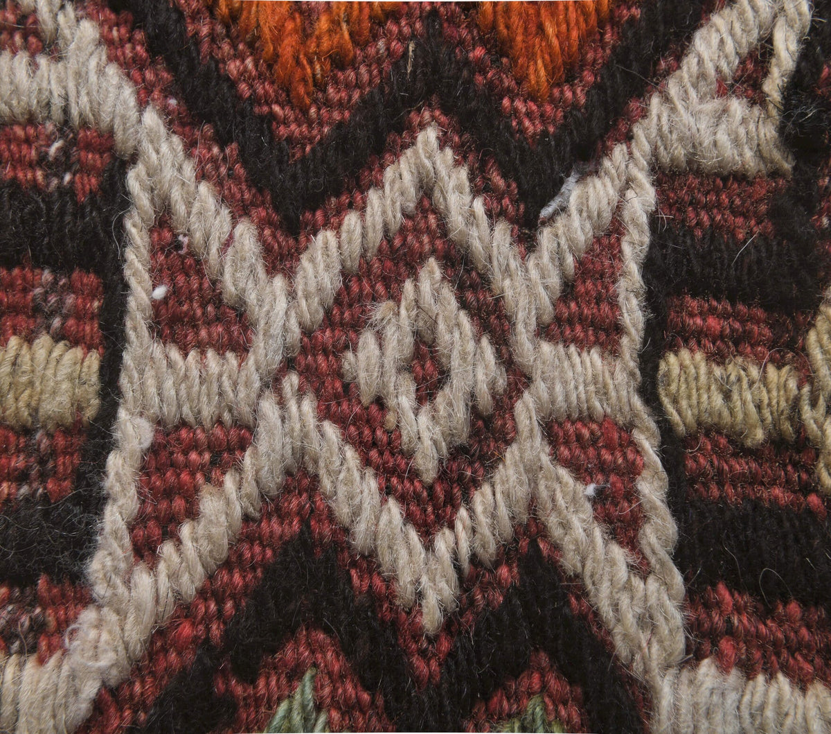 El yapımı vintage halı 198x226 cm patchwork desenli yün - detay görünümü