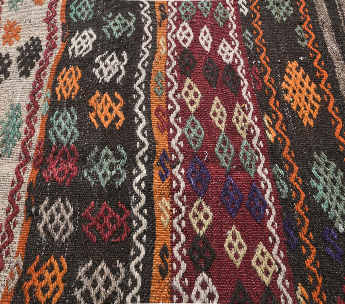 El yapımı vintage halı 198x226 cm patchwork desenli yün - desen detayı
