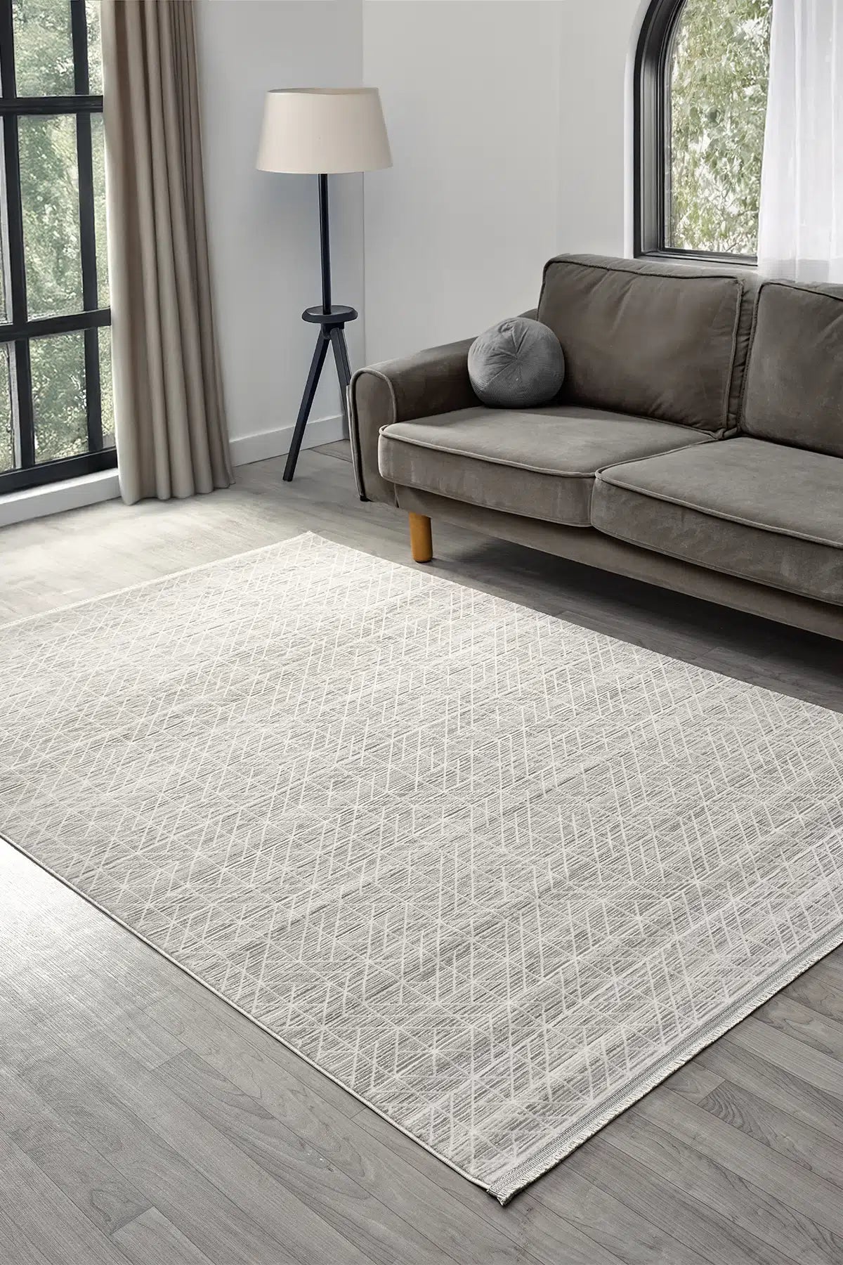 Gri Soyut Çizgisel Dokulu Modern Halı - 903GG